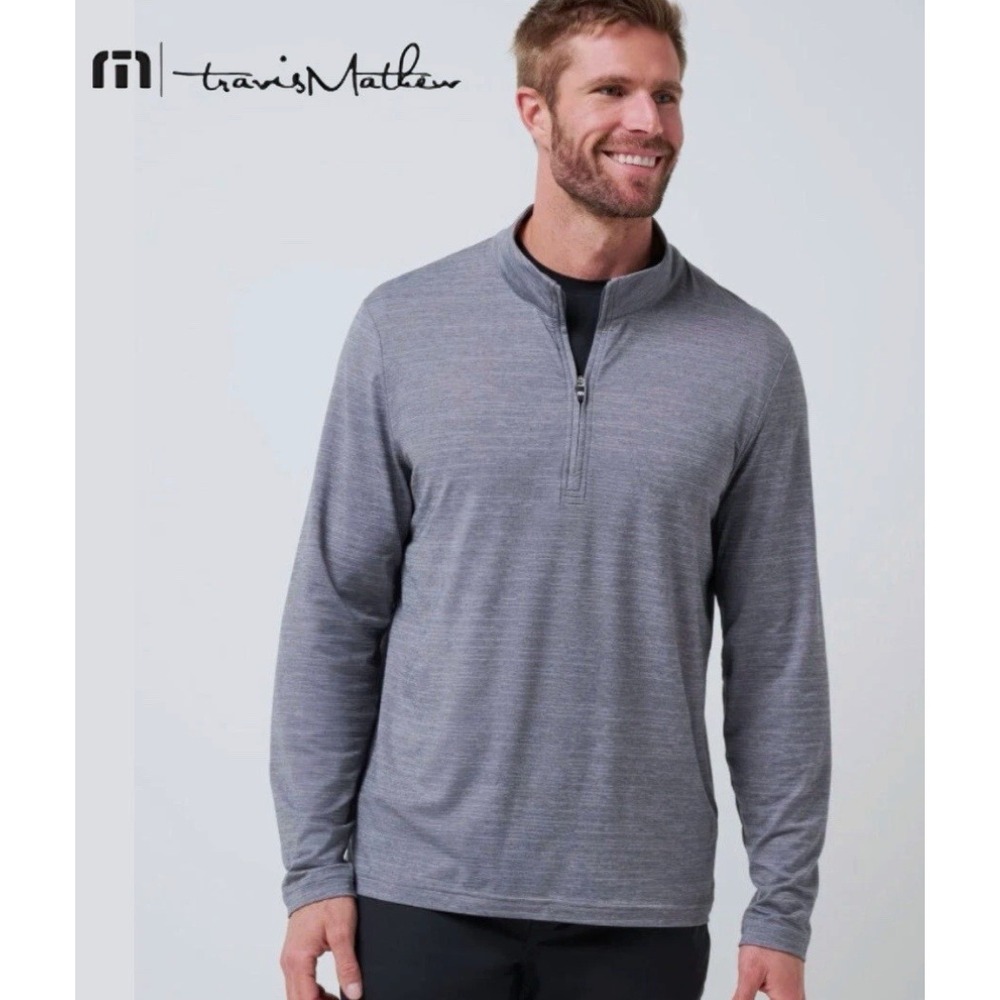 Travis Mathew The Heater 1/4 Zip Pullover Grey Mens Large Sleet Quiet Shade Golf